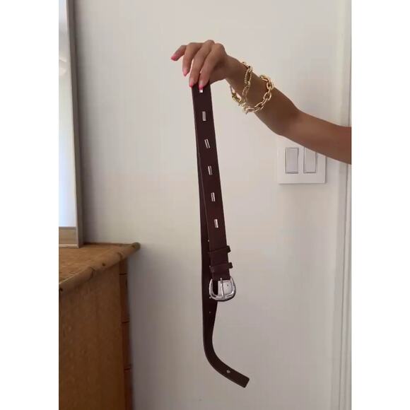 Frame Studded Timeless Buckle Belt Tobacco with Silver Hardware - Picture 5 of 5